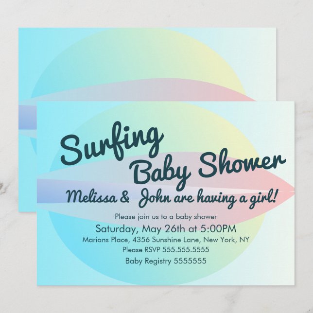 Summer Beach Surfing Baby Shower Girl Einladung (Vorne/Hinten)