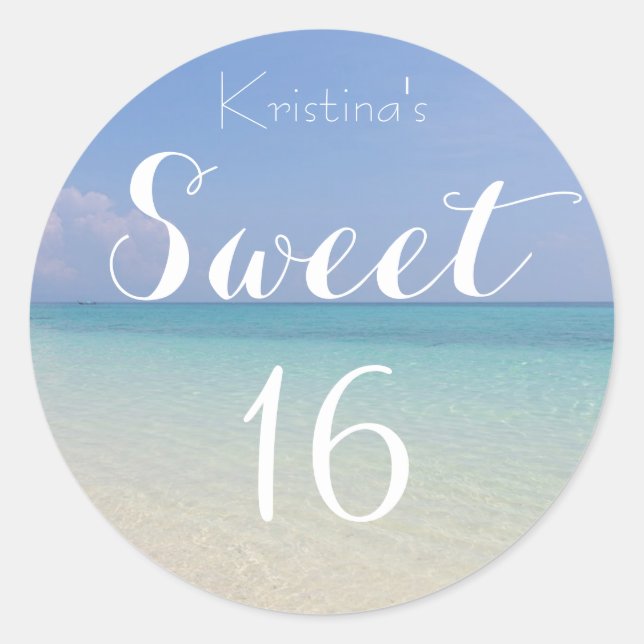 Summer Beach Sweet 16 mit Namen Runder Aufkleber (Vorderseite)