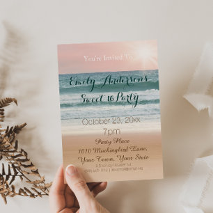 Summer Beach Thema Pink Sunset Sweet 16 Geburtstag Einladung