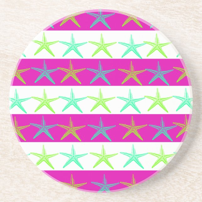 Summer Beach Thema Starfish auf Lila Streifen Sandstein Untersetzer (Vorne)