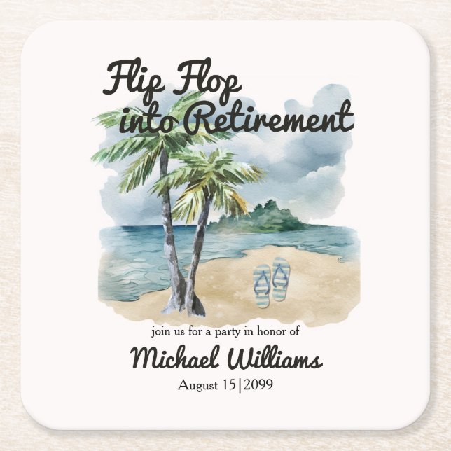 Summer Beach Themed Gedreht Flop Retirement Party Rechteckiger Pappuntersetzer (Vorderseite)