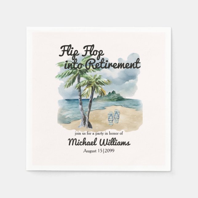 Summer Beach Themed Gedreht Flop Retirement Party Serviette (Vorderseite)