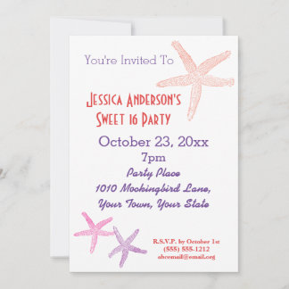 Summer Beach Tropical Starfish Sweet 16 Geburtstag Einladung