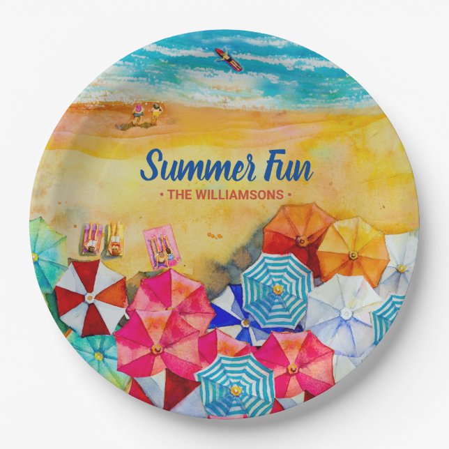 Summer Beach Umbrellas auf der Sandpapierplatte Pappteller (Vorderseite)