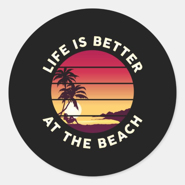 Summer Beach Vacacation Surf Cooles Sonnensee Funn Runder Aufkleber (Vorderseite)