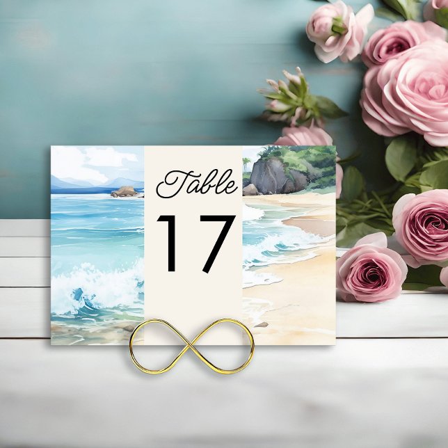 Summer Beach Watercolor Szene Hochzeit Tischnummer (Wedding Table Number from the Summer Beach Wedding Collection by Darling & May)