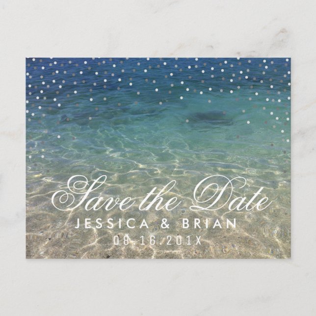 Summer Beach Wedding Blue Ocean Save the Date Ankündigungspostkarte (Vorderseite)
