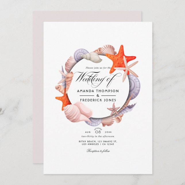 Summer Beach Wedding Invitation (Devant / Derrière)