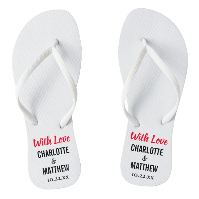 Summer Beach Wedding Moderne Typografie Flip Flops (Fußbett)