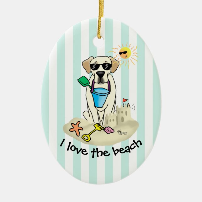 Summer Beach Yellow Labrador Retriever - Niedliche Keramik Ornament (Vorne)