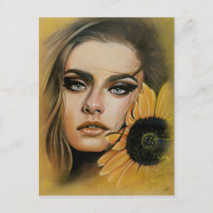 Summer Beauty Porträt zeichnend Postkarte