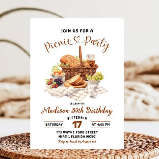 Summer Beige Earth Tone Picnic Party Birthday Einladung