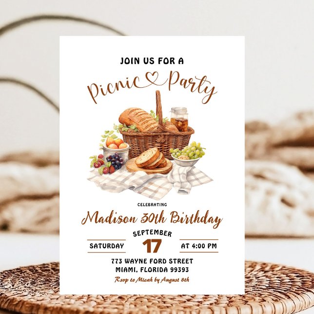 Summer Beige Earth Tone Picnic Party Birthday Einladung (Von Creator hochgeladen)