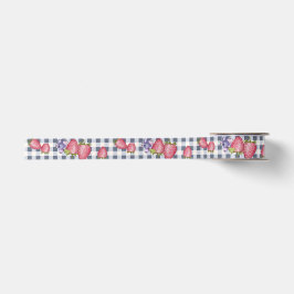 Summer Berries Gray Blue Gingham Satinband