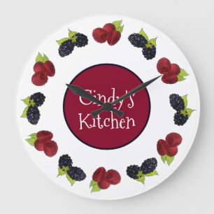 Summer Berries Raspberry BlackBerry Berry Frucht Große Wanduhr