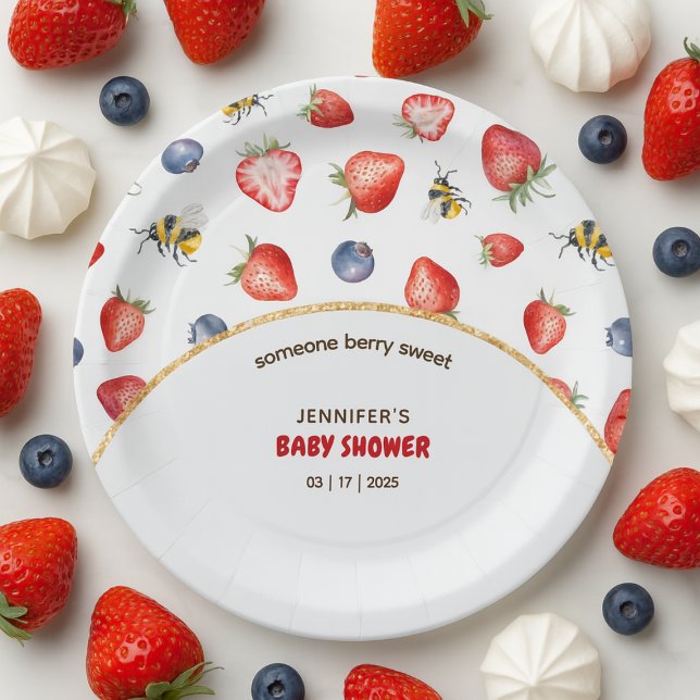 Summer Berry Sweet Watercolor Babydusche Pappteller (Summer Berry Sweet Watercolor Baby Shower Paper Plates)