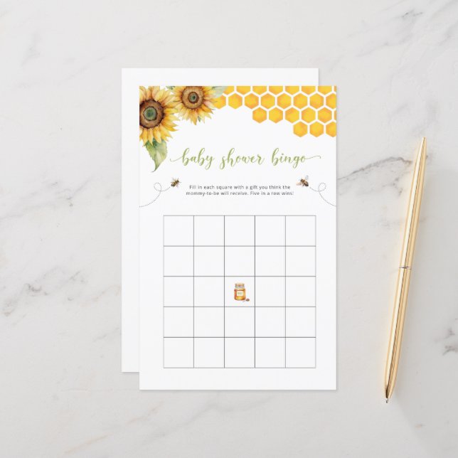 Summer Bingo Sonnenblume und Honey Baby Dusche Spi (Vorderseite/Rückseite Beispiel)