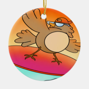Summer Bird Surfer Keramik Ornament