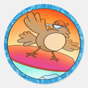 Summer Bird Surfer Runder Aufkleber