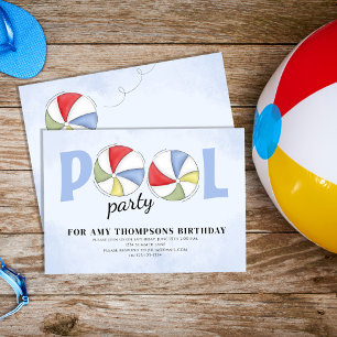 Summer Birthday Pool Party Beach Balls Einladung