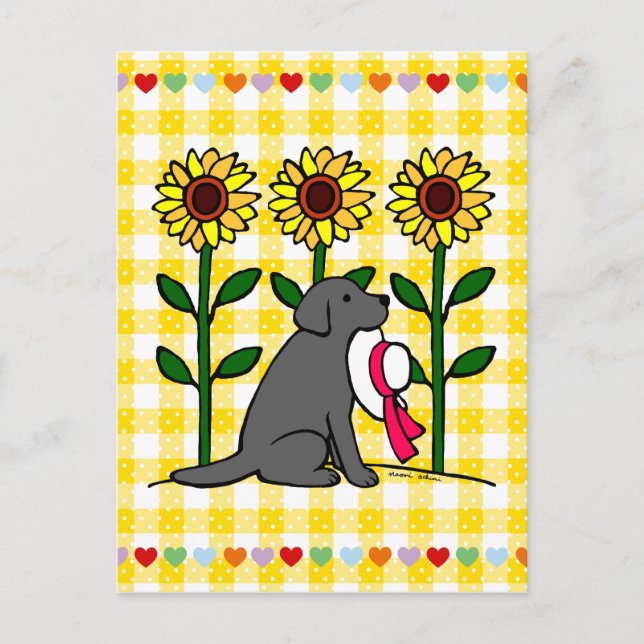 Summer Black Labrador mit Sonnenblumen Postkarte (Vorderseite)