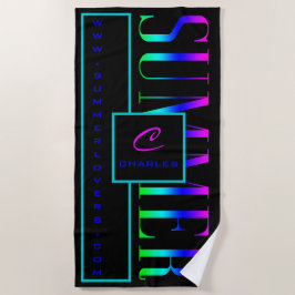 Summer Black Pink Blue Website Name Monogram Strandtuch