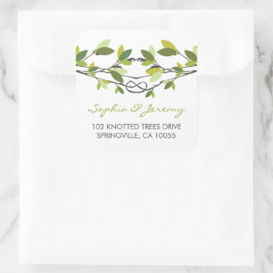 Summer Blätter Knotted Liebe Trees Whimsical Weddi Quadratischer Aufkleber