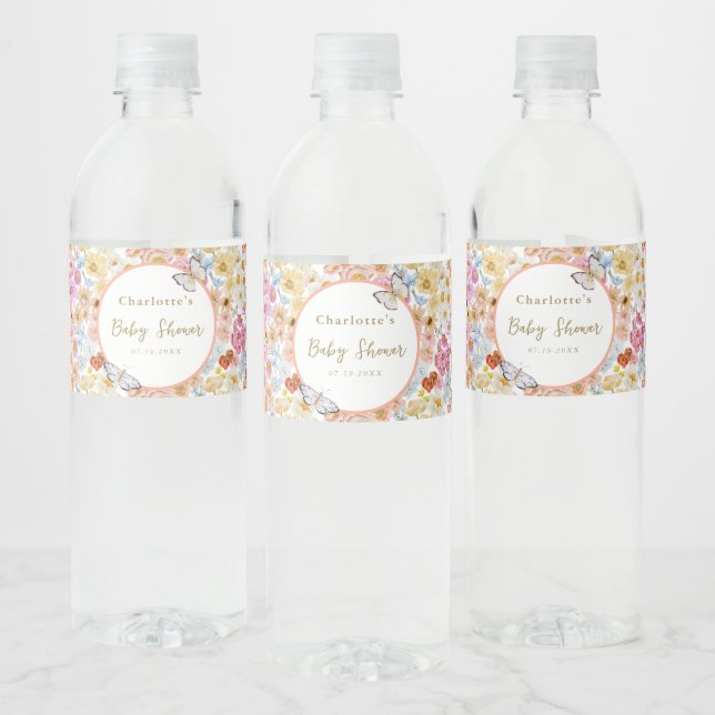 Summer Bloom Floral Butterfly Baby Dusche Custom (Flaschen)