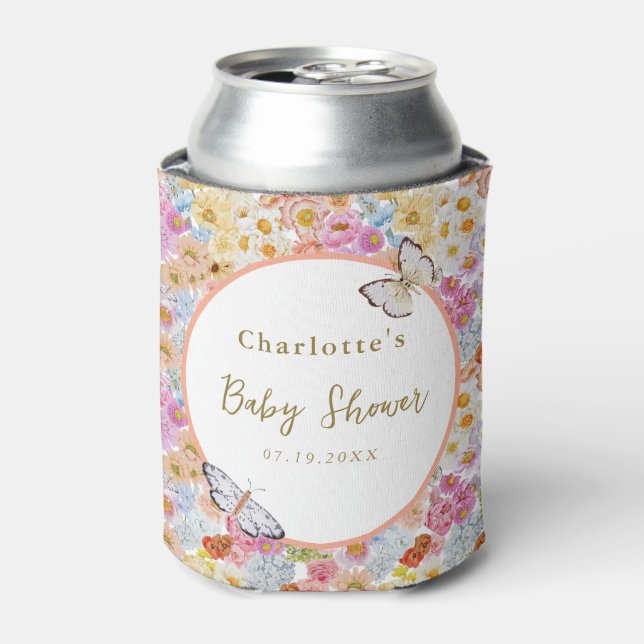 Summer Bloom Floral Butterfly Baby Dusche Custom Dosenkühler (Kanne Vorderseite)