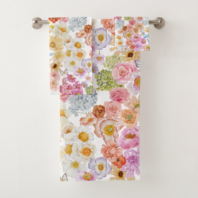 Summer Bloom Floral Butterfly Badhandtuch Set (Insitu)