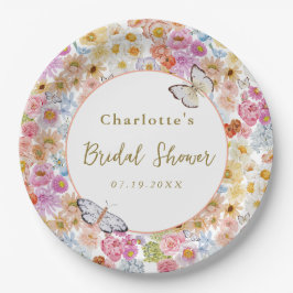 Summer Bloom Floral Butterfly Brautparty Custom Pappteller
