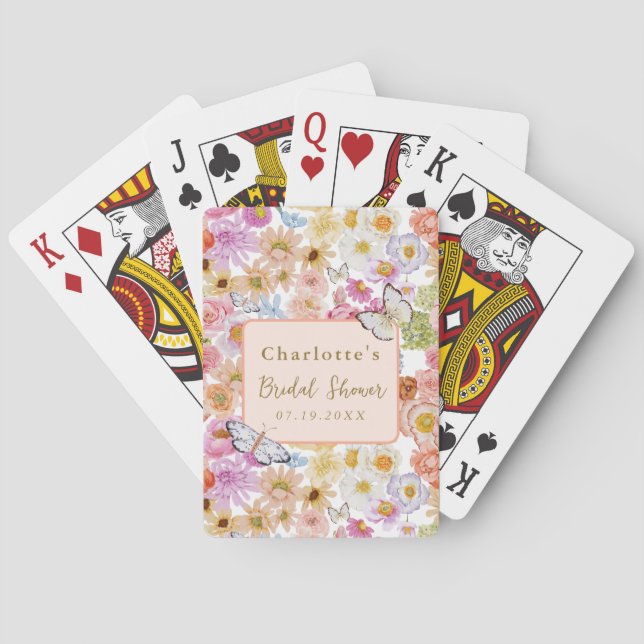 Summer Bloom Floral Butterfly Brautparty Custom Spielkarten (Rückseite)