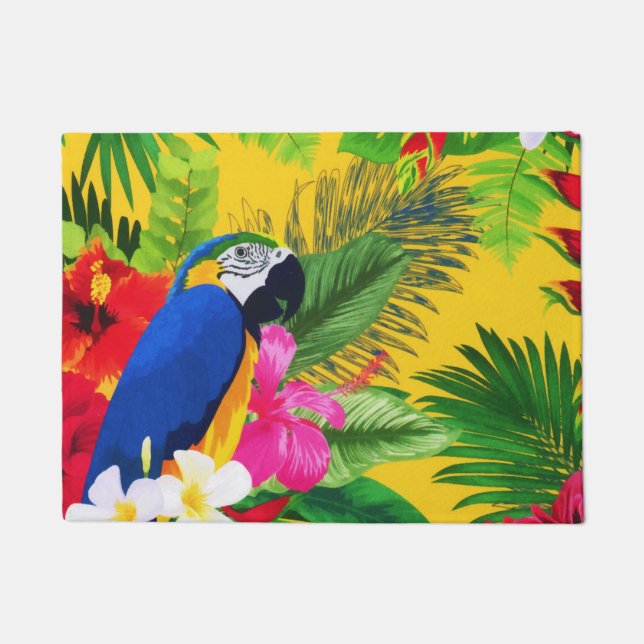 Summer Bloom Tropical Toucan Blätter Wasserfarbe Fußmatte (Vorderseite)