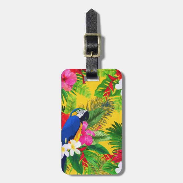 Summer Bloom Tropical Toucan Blätter Wasserfarbe Gepäckanhänger (Vorderseite vertikal)