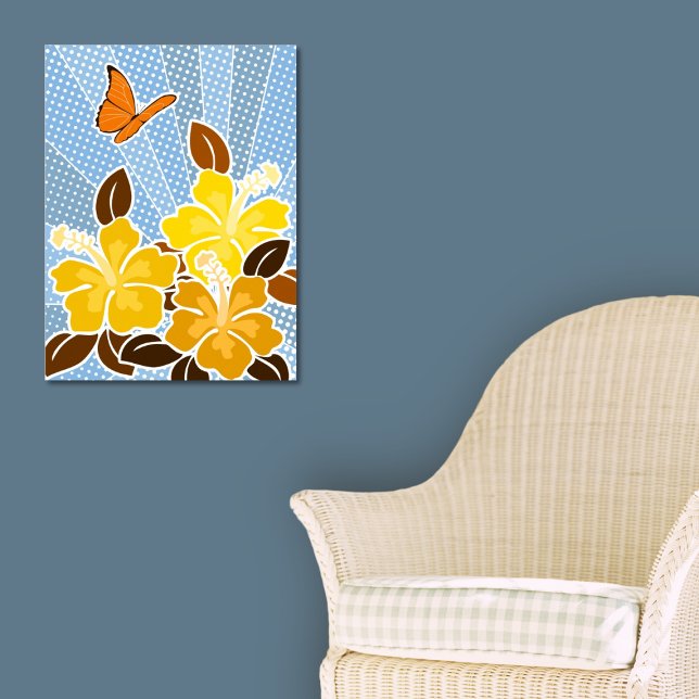 Summer Blooming Yellow Hibiskus Butterfly Blue Sky Poster (Summer Blooming Yellow Hibiscus Butterfly Blue Sky Poster, Entryway)