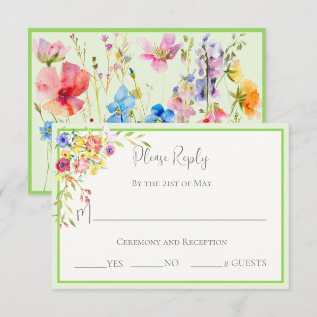 Summer Blooms florale Wedding RSVP Card (Vorne/Hinten)