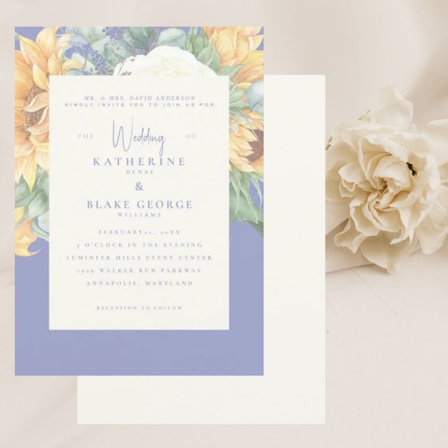 Summer Blue Elegante Sonnenblume Toskana Hochzeit  Einladung (Von Creator hochgeladen)