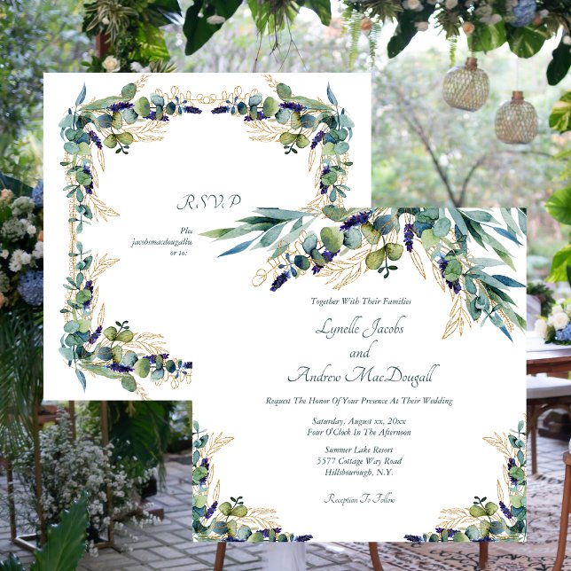 Summer Blue Green Watercolor Blumenhochzeit Einladung (Summer Blue Green Watercolor Floral Wedding Invitation)