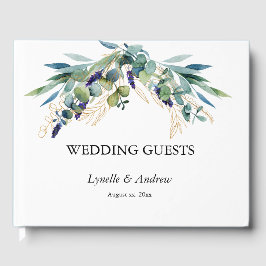 Summer Blue Green Watercolor Blumenhochzeit Gästebuch
