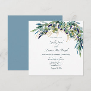 Summer Blue Green Watercolor Floral Wedding Invita Einladung