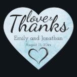 Summer Blue Heart Wedding Cake Box Stickers Custom<br><div class="desc">Herzförmige blaue Aquarellkleber für Hochzeitskuchen sind eine schöne Art, Ihnen zu danken. Der weiche, blassblaue Hintergrund hat weiche Blume am unteren Herzrand und rechts oben. Liebe und Dankeschön sind in einem zeitgenössischen Schriftart geschrieben, um ein modernes und junges Ambiente zu schaffen. Die Brautnamen und Bräutigamen sowie das Hochzeitstermin sind unten...</div>