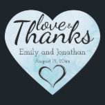 Summer Blue Heart Wedding Cake Box Stickers Custom<br><div class="desc">Herzförmige blaue Aquarellkleber für Hochzeitskuchen sind eine schöne Art, Ihnen zu danken. Der weiche, blassblaue Hintergrund hat weiche Blume am unteren Herzrand und rechts oben. Liebe und Dankeschön sind in einem zeitgenössischen Schriftart geschrieben, um ein modernes und junges Ambiente zu schaffen. Die Brautnamen und Bräutigamen sowie das Hochzeitstermin sind unten...</div>