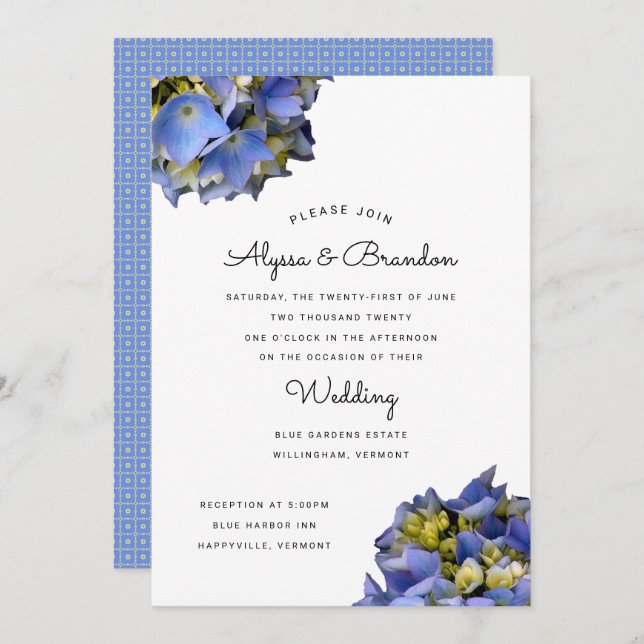 Summer Blue Modern Wedding Einladung (Vorne/Hinten)
