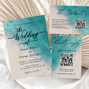 Summer Blue Ocean Beach Hochzeit Einladung