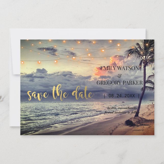 Summer Blue Ocean Beach Hochzeitseinladungen Save The Date (Vorderseite)