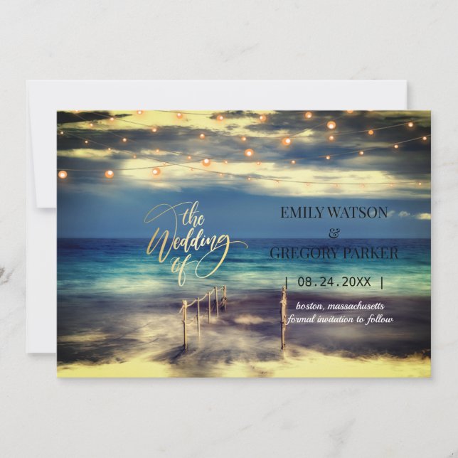 Summer Blue Ocean Beach Hochzeitseinladungen Save The Date (Vorderseite)