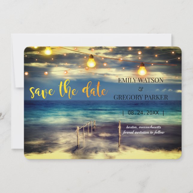 Summer Blue Ocean Beach Hochzeitseinladungen Save The Date (Vorderseite)