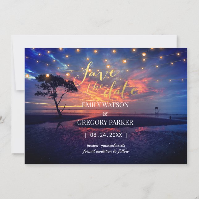 Summer Blue Ocean Beach Hochzeitseinladungen Save The Date (Vorderseite)