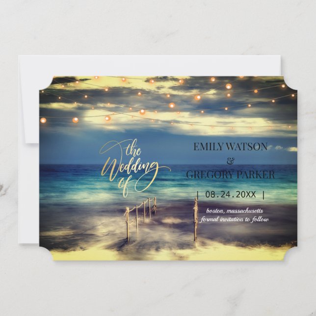 Summer Blue Ocean Beach Mariages Invitations (Devant)