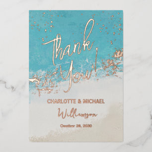 Summer Blue Ocean Foto Overlay Wedding Vielen Dank Folieneinladung